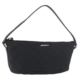 GUCCI GG Canvas Accessory Pouch Black Silver Auth 189166V Black Silvery