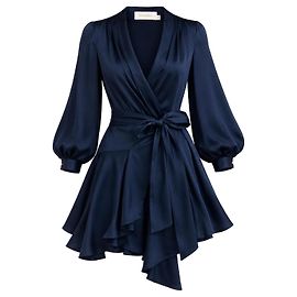 Zimmermann Navy Blue Silk Wrap Mini Dress Dark blue