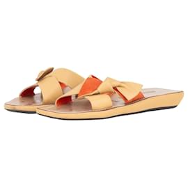 Miu Miu 2000s Angular Ribbon Sandal Slides Beige