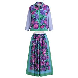 Conjunto de Seda Floral Weekend Max Mara Rosa Azul Verde Roxo