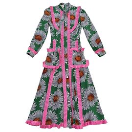 Gucci Alessandro Michele Spring 2017 Daisy Print Silk Midi Dress Pink White Green