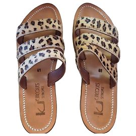 Autre Marque K.Jacques St Tropez sandali piatti pelle stampa leopardata Poulin Marrone Stampa leopardo