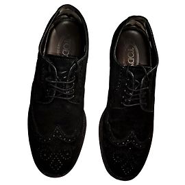 Tod's Black Suede Wingtip Brogues Black