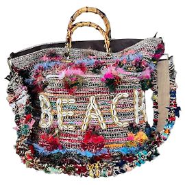 Autre Marque Alex Max Sac Cabas de Plage Boho Blanc Multicolore