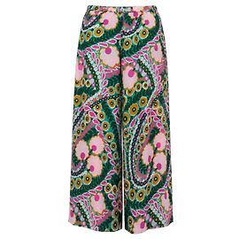 Weekend Max Mara Seidenhose Wide-Leg Abstraktes Blumenmuster Pink Weiß Andere Grün Gelb