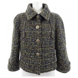Chanel Cashmere Blend Jacket Blue Khaki Navy blue