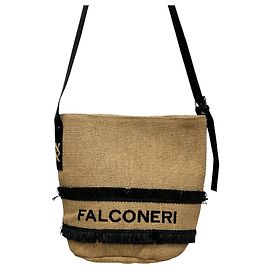 Autre Marque Falconeri Sac Cabas en Paille et Cuir Noir Noir Beige