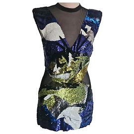Emilio Pucci Abito con Paillettes Multicolore e Mesh Nero Bianco Blu Multicolore D'oro Verde