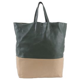Céline Bolsa Tote Celine Horizontal Bicolor em Couro Bege Verde oliva