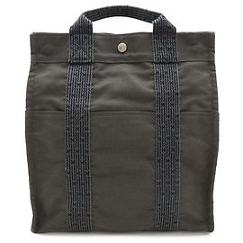 Hermès Hermes Herline Sac aux MM Backpack Shoulder Bag in Gray Canvas Brown