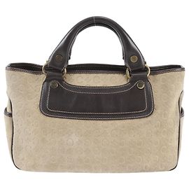 Céline Celine C Macadam Leather Tote Handbag Brown Beige