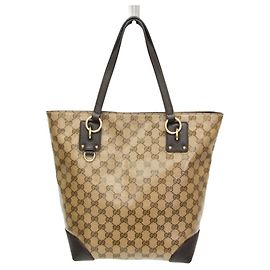 Sac cabas Gucci GG Crystal Beige Marron foncé