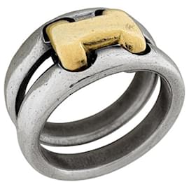 Anello Hermès Olympe in Metallo Argentato Placcato Oro Argento