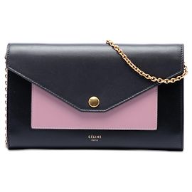Céline Carteira envelope de couro bicolor preto Celine com corrente Preto