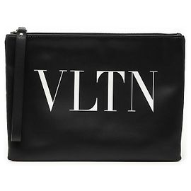 Valentino Black Leather VLTN Clutch Black