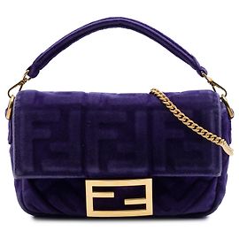 Bolsa Baguette Fendi em veludo roxo com relevo Zucca Roxo Roxo escuro