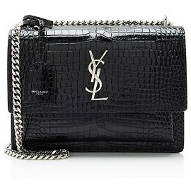 Bolsa de ombro Saint Laurent Sunset Medium em couro com textura de crocodilo e monograma Preto