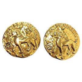 Orecchini a clip rotondi Lion placcati oro Chanel D'oro