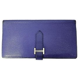 Hermès Hermes Bearn Soufflé Long Wallet Blue