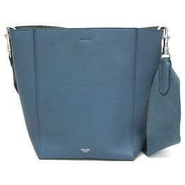 Céline Celine Sangle Seau em couro de bezerro Small Azul