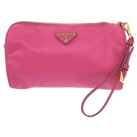 Beauty case in nylon rosa con logo Triangle Prada Rosa