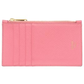 Céline Celine Pink Leather Compact Zip Card Holder Pink
