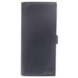 Prada Navy Leather Long Wallet Navy blue