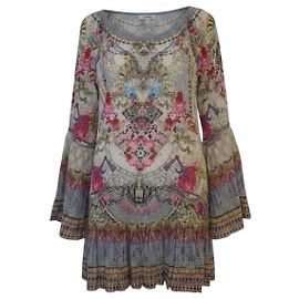 Camilla Embellished Crystal Floral Silk Tunic Top - Size S Multiple colors