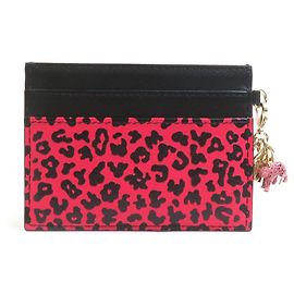 Christian Dior Leopard Print Card Case Black Pink