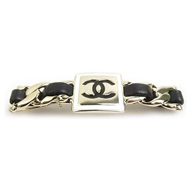 Chanel Hair Clip with Coco Mark Black White Golden