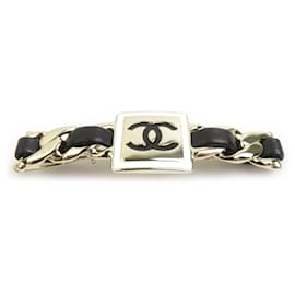 Clip per capelli Chanel con logo Coco Nero Bianco D'oro
