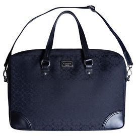 Coach Sac Laptop Toile Signature et Cuir Noir
