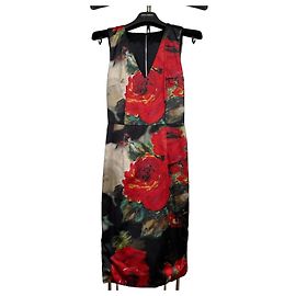 Dolce & Gabbana Midikleid mit rotem Blumenmuster Schwarz Weiß Rot