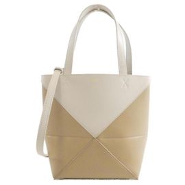 Mini sac cabas Loewe Puzzle Fold Blanc Beige
