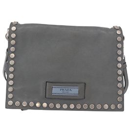 Prada Etiquette Flap Studded Glace Calfskin Small Marrom