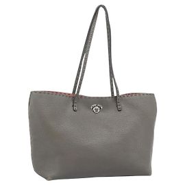FENDI Celeria Tote Bag Leder Grau Silber Authentisch 190772 Braun Silber