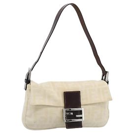 FENDI Zucca Canvas Mamma Baguette Shoulder Bag Beige Plata Auth 190260SAM Plata Beige