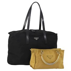 Borsa PRADA Nylon 2 Set Nero Giallo Auth 186260 Nero Giallo