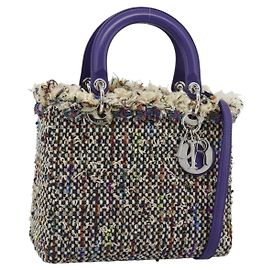 CHANEL Lady Dior Bolsa de mão com corrente em tweed 2way Multicolorida Prata CC Auth 189825SM Prata Multicor