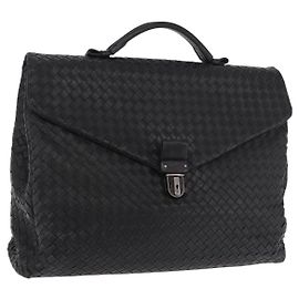 VALETTA BOTTEGA VENETA INTRECCIATO Pelle Nera Argento Auth 189914 Nero Argento