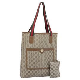 Sac cabas GUCCI GG Supreme Web Sherry Line en PVC Beige Gold Auth 189947 Beige Doré