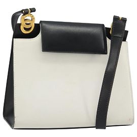 Céline Bolsa de Ombro CELINE Circle em Couro Branco e Ouro Auth 189542A Branco Dourado