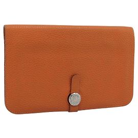 Hermès HERMES Dogon GM Wallet Togo leather Orange Silver Auth 190176A Silvery Orange