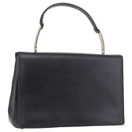 Bolsa de mão Salvatore Ferragamo em couro preto prata Auth bs35910 Preto Prata