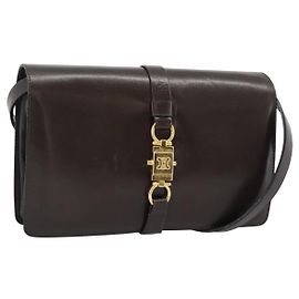 Céline CELINE Shoulder Bag Leather Brown Gold Auth ka5038 Brown Golden