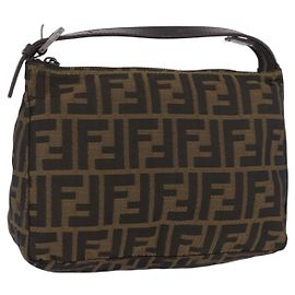 FENDI Zucca Accessory Pouch Brown Silver 8N0005 Auth 189182 Brown Silvery