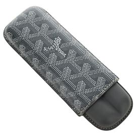 Zigarettenetui GOYARD aus PVC und Leder Grau Auth 188319M Braun