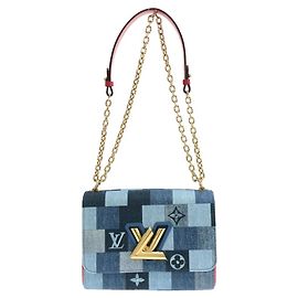 Borsa a Spalla Louis Vuitton Denim Monogram Twist MM Rosso Blu