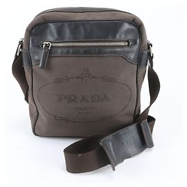Prada Logo Jacquard Leather Shoulder Bag Brown