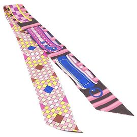 Hermès Hermes COLLIERS DE CHIENS REMIX Twilly Scarf Rosa Damier ebene